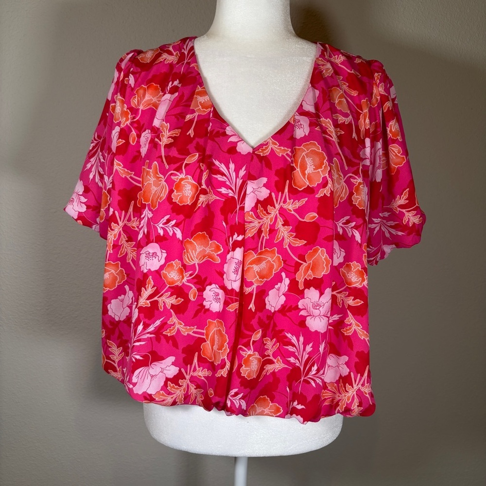 Pleione Pink and Orange Floral Blouse
